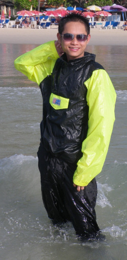 anorak black yellow swimsuit phuket beach